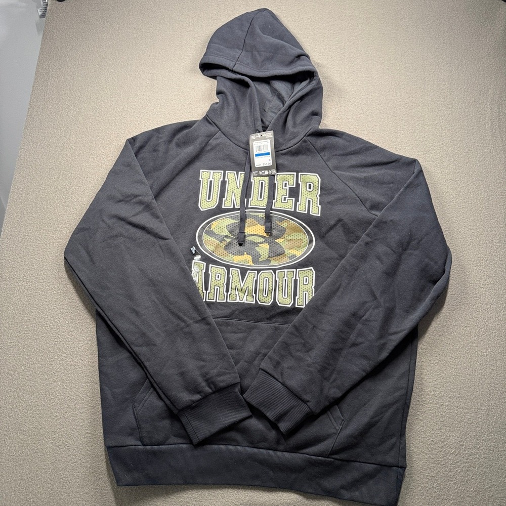 Under Armour Hoodie Mens XL Black Camo Rival Fleece Graphic Pullover 1381335